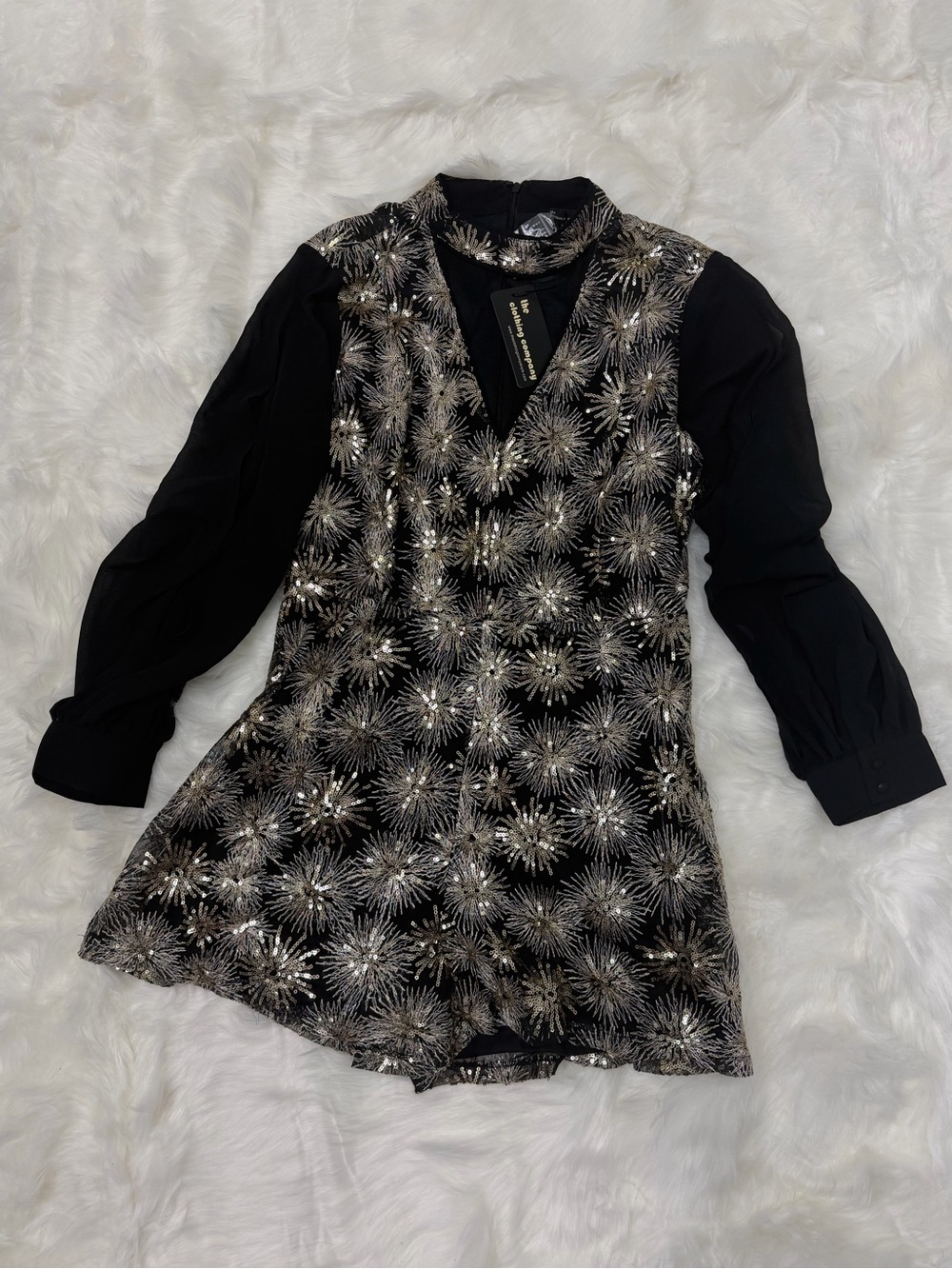 Metallic Sequin Starburst Sequin V-Neck Romper